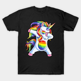 Dabbing Unicorn Gay Pride LGBT  Lesbian Flag T-Shirt